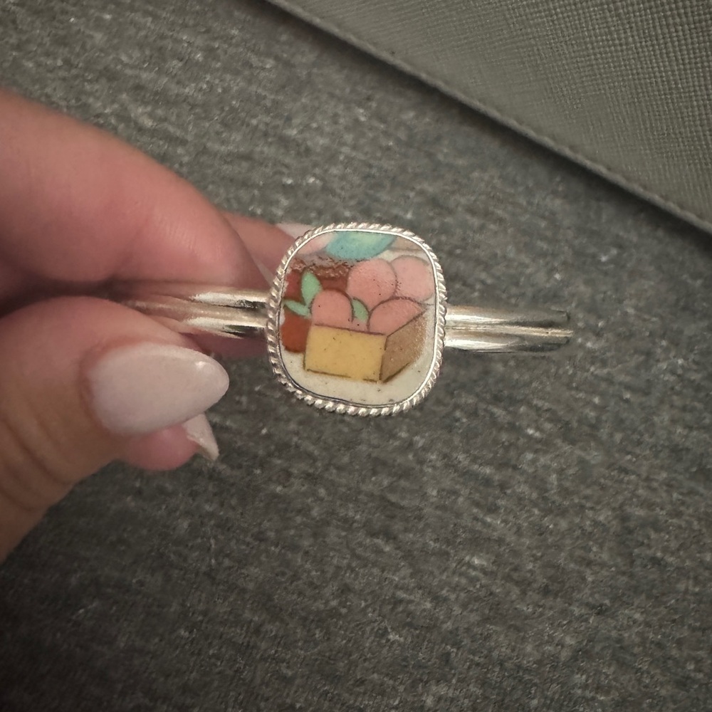 Handmade and hand fired Silver Bracelet with Multicolor Inlay